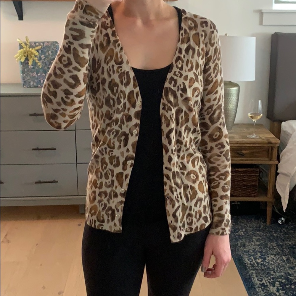 Leopard Print Ann Taylor Merino Cardigan in Small